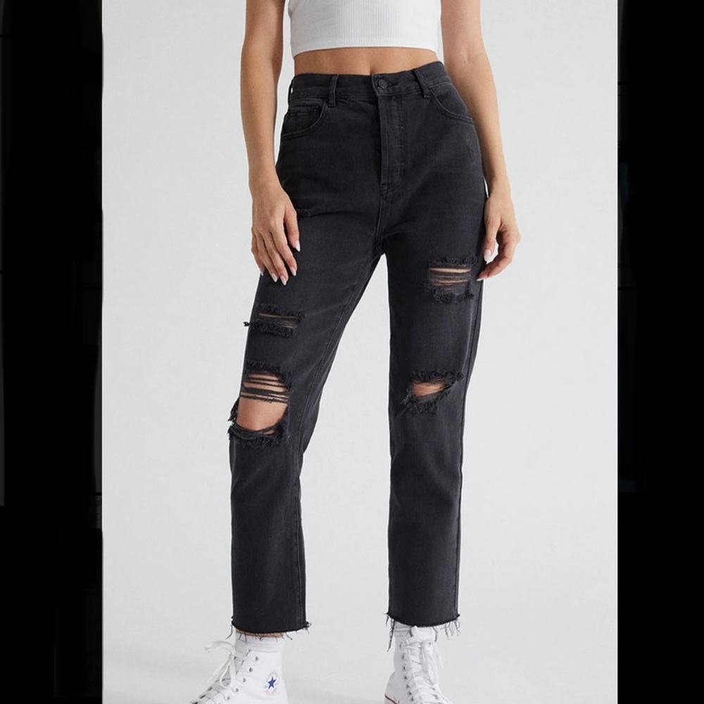 Pacsun high rise straight distressed black jeans 29